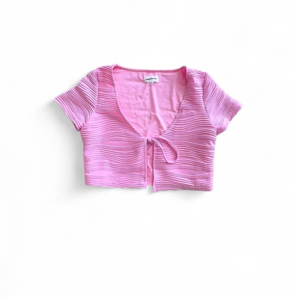superdown Tops - Superdown Pink Ribbed Tie Crop Top